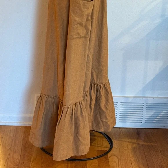 Doen Pennisula Dress Pinafore Elegant Tan/Pumpkin color with Pockets ruffles VGC - Picture 6 of 14